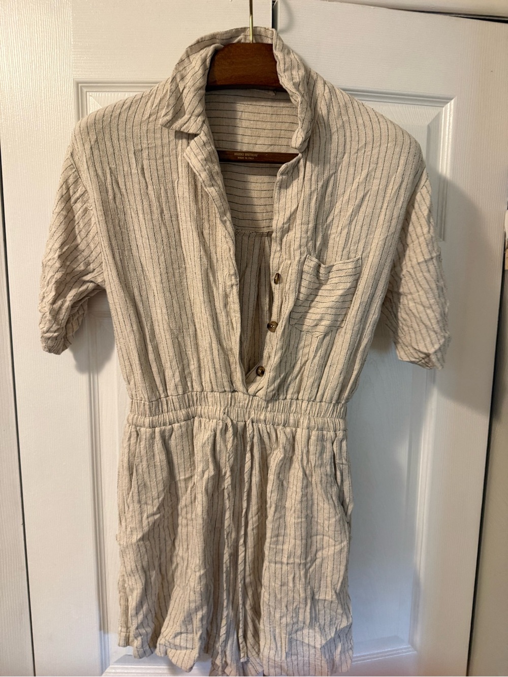 Peach Love California Cream Top with Black Pinstripes
